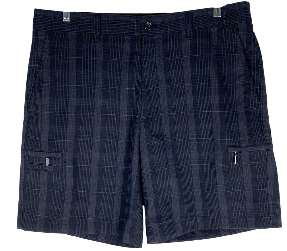 Greg Norman Tasso Elba Plaid Golf Shorts Mens 34 Navy Blue Preppy Classic Casual